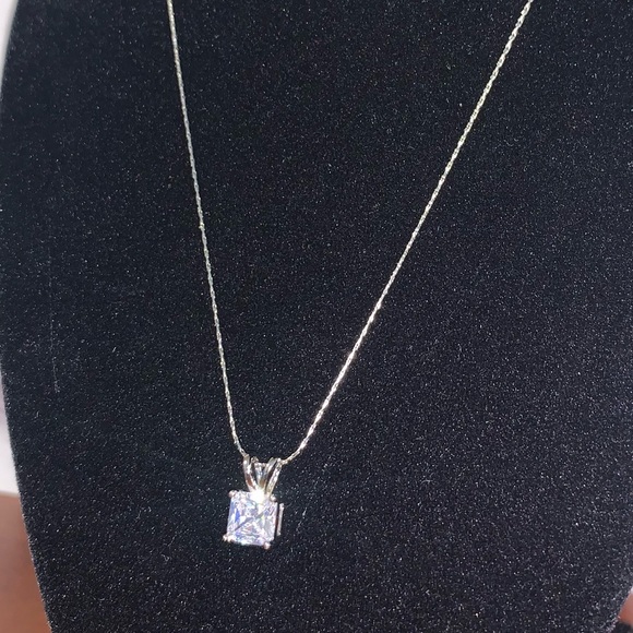 ๐ SOLD NWOT 3ct princess CZ necklace 14k chain - Picture 4 of 7